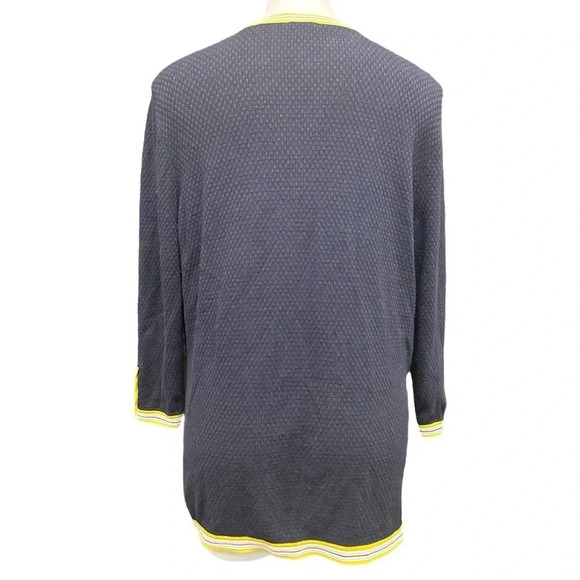 Talbots Navy & Yellow Textured Tipped Cardigan Sweater with Faux Pearl Buttons - Picture 6 of 8